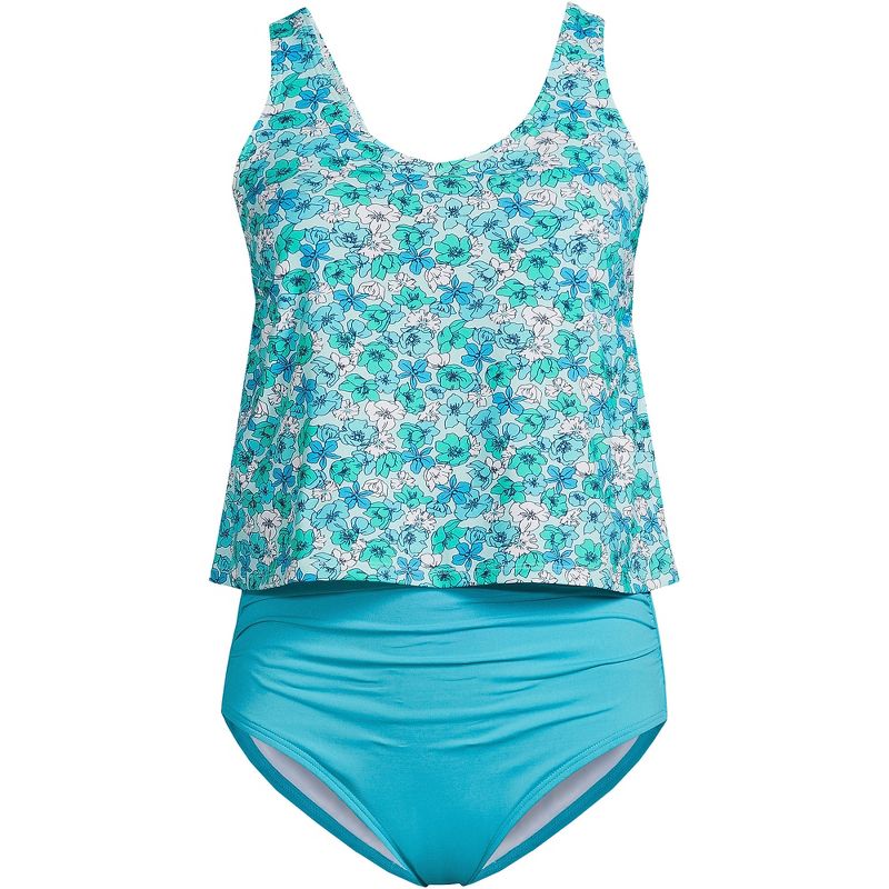 Lands' End Women's Chlorine Resistant V Neck One Piece Fauxkini Swimsuit, 1 of 4