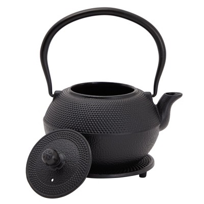 Black Cast Iron Japanese Teapot Set with Cups and Trivet