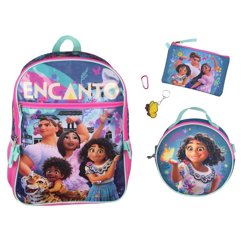 Disney Encanto 5 Pc Backpack Set Lunch Box Pencil Case Keychain and Carabiner Multicoloured, 1 of 7