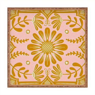 Sewzinski Boho Florals Yellow White Pink Rectangular Bamboo Tray - Deny Designs