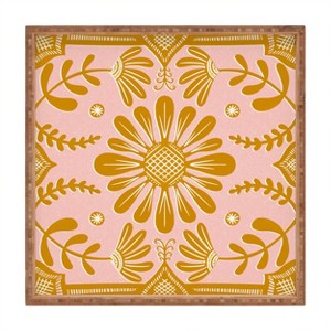 Sewzinski Boho Florals Yellow White Pink Rectangular Bamboo Tray - Deny Designs - 1 of 2