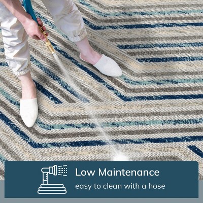 Well Woven Neema Stripes Geometric Indoor OutdoorHigh-Low Pile Area Rug
