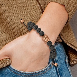 Chisel Stainless Steel Antiqued and Rose IP-plated Buddha Lava Stone Black Macrame Adjustable Bracelet - 1 of 4