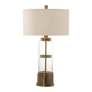 Uttermost Vaiga Glass Column Lamp – Hammered Clear Glass with Antique Brass Accents and Linen Drum Shade, 30.5" - 1 of 4
