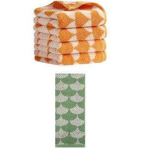 REGALWOVEN 5 Pack Cotton Soft Absorbent Geometric Pattern Hand Towels 13" x 29" - 1 of 4