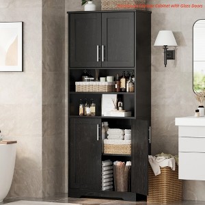 Bathroom Cabinet, Farmhouse Storage Cabinet w/ Glass Doors & Adjustable Shelves,Freestanding Kitchen Pantry Cabinet, Cupboard - 1 of 4
