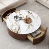 35" Veneer and Sintered Stone Round Coffee Table with 2 Drawers and Brushed Stainless Steel Legs - 3 of 4
