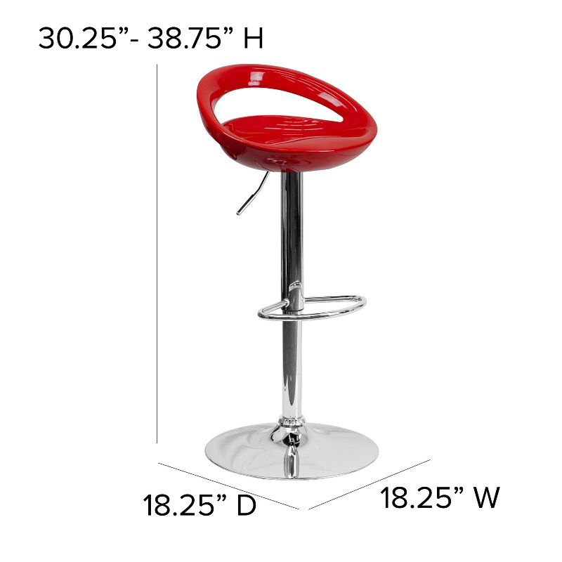 Emma and Oliver Red Plastic Adjustable Height Barstool with Chrome Base, 4 of 11