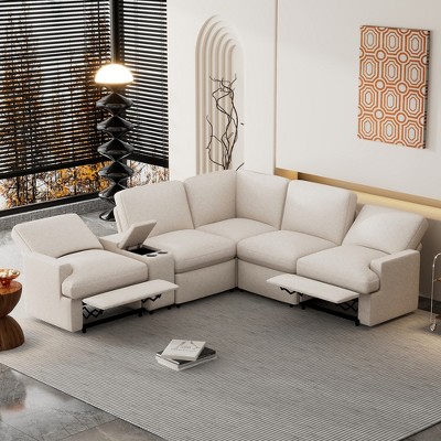 104'' Sectional Sofa Couch Set, Home Theater Power Recliner Couches with Storage Box, Cup Holders, USB Ports, and Power Socket-ModernLuxe