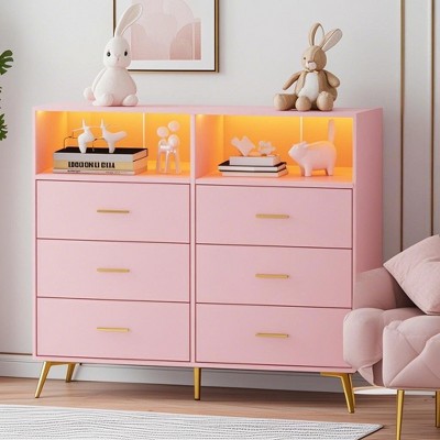 Changing Table Dresser, Baby Nursery Dresser with 6 Drawers, Baby Diaper Changing Station with 2 Shelves