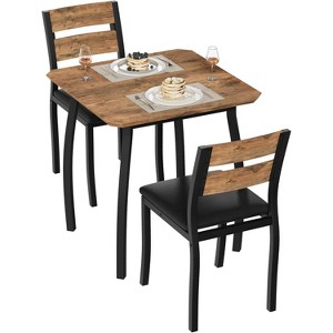 Compact 3-Piece Farmhouse Dining Set, Square Kitchen Table with 2 Padded Chairs, Metal Frame Small Space Furniture for Apartments & Studios - 1 of 4