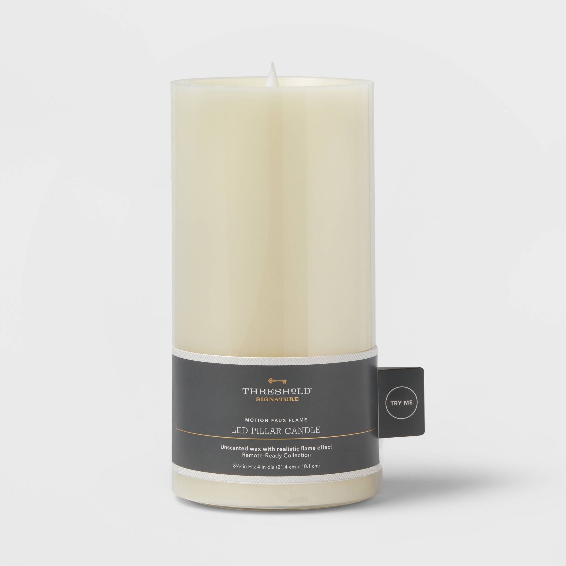 4" x 8" LED Pillar Cream - Threshold™: Paraffin Wax, Battery Operated, Off-White Decorative Candle