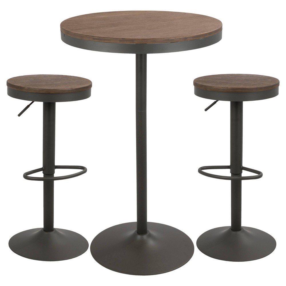 LumiSource 3pc Dakota Dining Set Gray/Brown