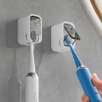 Attop Toothbrush Holders for Bathroom【Innovation Single Slot Design】 2PCS Toothbrush Holder Wall Mounted with Cover for Shower for Family & Travel
