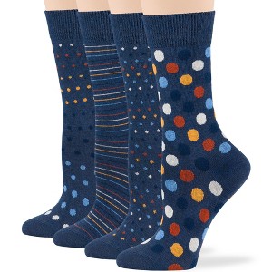 Women Cotton Calf Patterned Socks - 4 Pack - Striped, Dot, Geometric - M/L - Black, Brown, Navy | 7BIGSTARS KINGDOM - 1 of 4