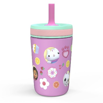 Zak Designs 12 fl oz Stainless Steel Vacuum Insulated Gabbys Dollhouse Straw Tumbler: Kids & Toddler Sippy Cup, Dishwasher Safe
