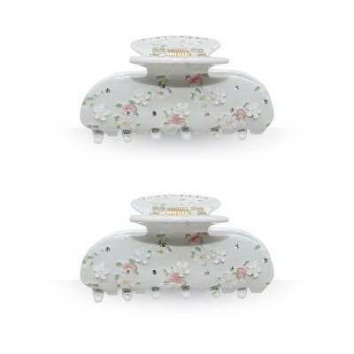 LA Glam Co. Hollywood 3" Claw Clips - All Hair - 2-Pack - Grey Floral