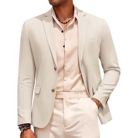 COOFANDY Mens Casual Cotton Linen Blazer Lightweight Linen Sport Coat Two Button Suit Jacket Beige L