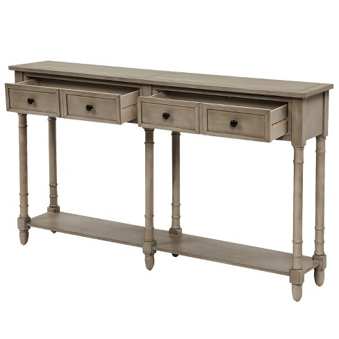 Console Table With Two Storage Drawers And Bottom Shelf Gray Wash ...