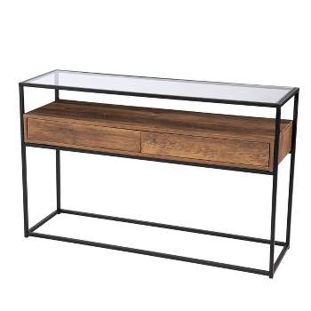 Slehidi Glass Top Console Table with Storage Black/Natural - Aiden Lane