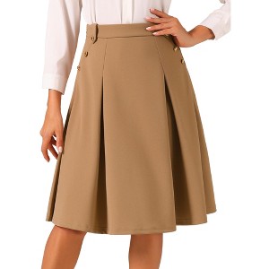 INSPIRE CHIC Women's High Waist Button Decor Vintage Pleated Flared Midi Skirt - 1 of 4