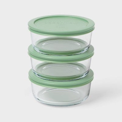 3pk Glass Round Food Storage Container Set - Room Essentials™