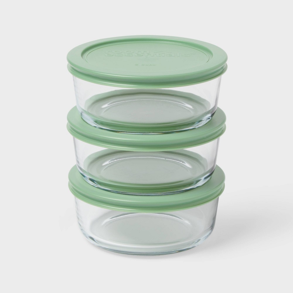 Photos - Food Container 3pk Glass Round Food Storage Container Set Green - Room Essentials™