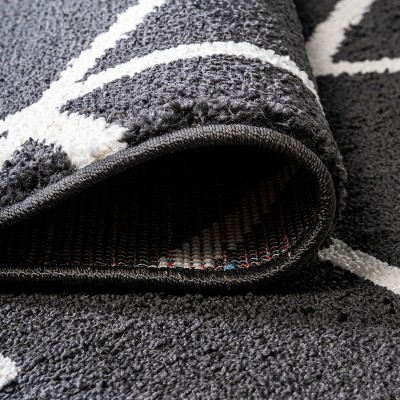 Mid-Century Geometric Black and White Synthetic Area Rug