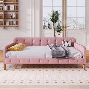 YOOCOZZ Full Size Linen Upholstered Daybed with Button Tufted High Sideboard and Dual Armrests - 1 of 4