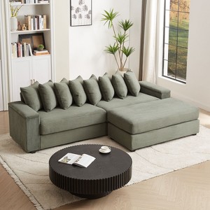 104 inch Luxe Oversized Beige Corduroy L Shaped Sofa with Chaise and 8 Pillow for Living Room Apartment Bedroom - 1 of 4