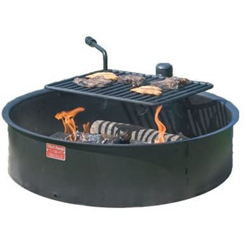 Pilot Rock 30 Inch Heavy Duty Steel Ground Fire Pit Ring Insert Liner and Metal Cooking Grate for Grilling, Camping, and Backyard Bonfires, Black, 1 of 6
