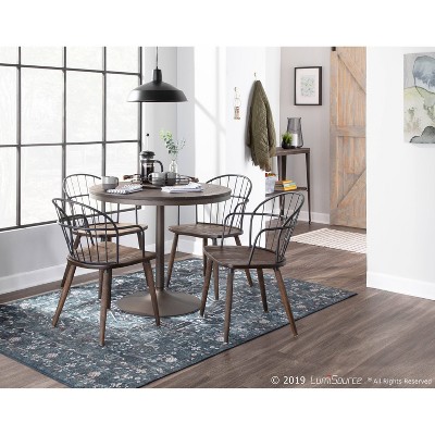 Riley Dark Walnut Wood Industrial Arm Chair with High Spindle Back