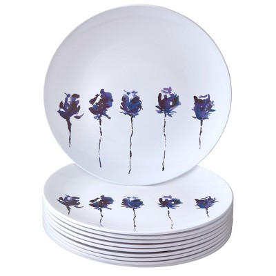 Silver Spoons Floral Painted Plastic Plates for Party, Heavy Duty Disposable Dinner Set, Blue (10 PC) - Pallete Collection
