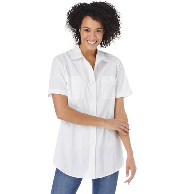 Woman Within Plus Size Short-Sleeve Cotton Campshirt