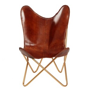 Carolina Living Monroe Butterfly Chair Brown/Gold: Upholstered Leather, Metal Frame, 275lb Capacity - 1 of 4