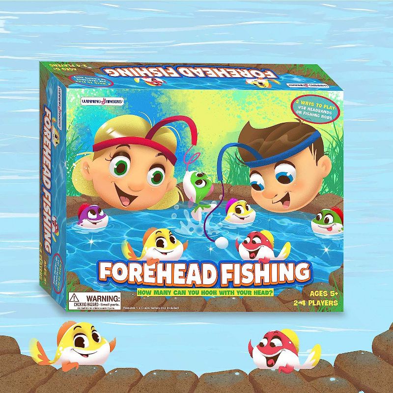 Winning Fingers Fishing Game Fun Preschool Toy for Kids & Toddlers Ages 3+, 28 Fish, 4 Rods, 4 Forehead Rods and Rotating Board, 4 of 5