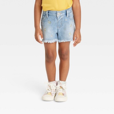 Image of Toddler Girls' Floral Embroidered Jean Shorts - Cat & Jack™ Light Blue 12M