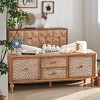 Rattan TV Stand for 60 inch TV, Mid Century Boho Media Console with Storage, Distressed Wood Cabinet for Living Room-3irtyhousy - 3 of 4