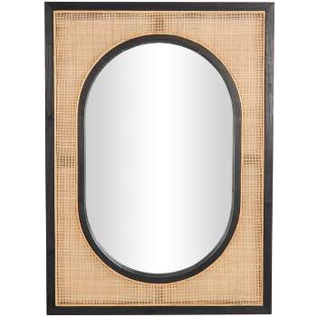 42"x30" Rattan Wall Mirror with Black Accent Frames Brown - Olivia & May
