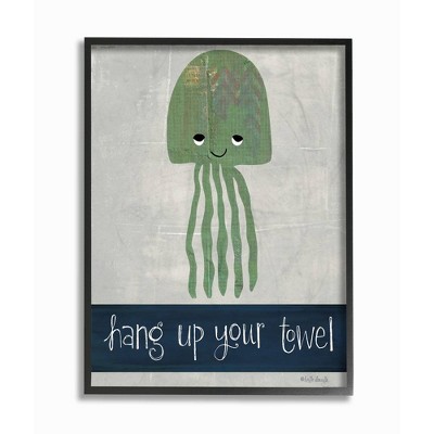 11"x1.5"x14" Stupell Hang Up Your Towel Jellyfish Framed Giclee Texturized Art - Stupell Industries