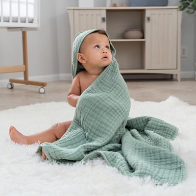 Image of 2 Pack Baby Hooded Muslin Cotton Towel for Kids by Comfy Cubs - Fern