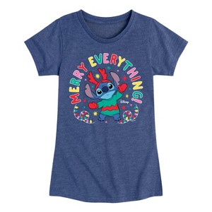 Girls' - Lilo and Stitch - Christmas Merry Everything Fitted Short Sleeve Graphic T-Shirt - 1 of 4
