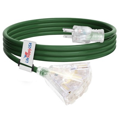 LifeSupplyUSA 12 Gauge 3-Outlet Power Extension Cord Outdoor & Indoor Waterproof Cable SJTW 12/3 ETL Listed