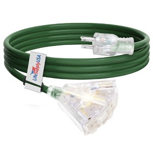 LifeSupplyUSA 12 Gauge 3-Outlet Power Extension Cord Outdoor & Indoor Waterproof Cable SJTW 12/3 ETL Listed - 1 of 4