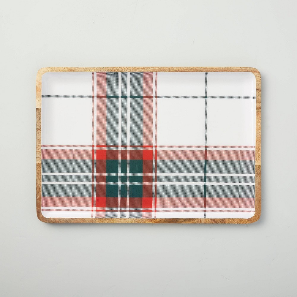 Holiday Plaid Enamel & Wood Serve Tray Red/Green - Hearth & Hand with Magnolia