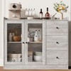 Homhougo Sideboard Buffet Cabinet with Storage, 43" Coffee Bar Cabinet with Glass Doors and 3 Drawers Gray - 3 of 4