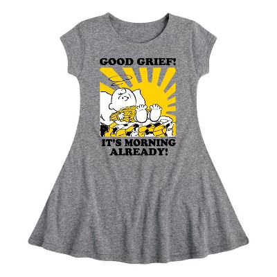 Girls' - Peanuts - Its Morning Already Fit & Flair Cap Sleeve Dress