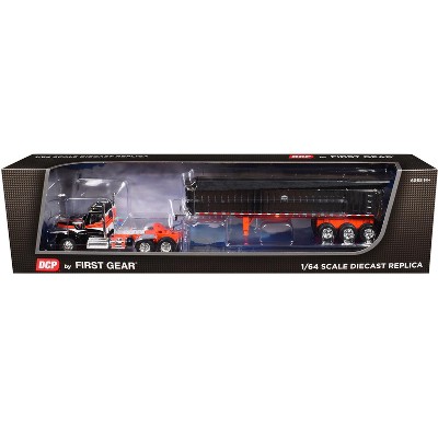 Kenworth W990 Day Cab and MAC Coal End Dump Trailer Black with Red Graphics 1/64 Diecast Model by DCP/First Gear
