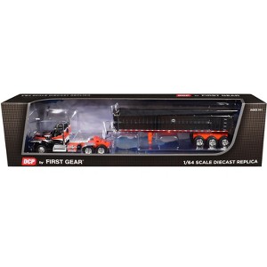 Kenworth W990 Day Cab and MAC Coal End Dump Trailer Black with Red Graphics 1/64 Diecast Model by DCP/First Gear - 1 of 3