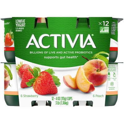 Activia Probiotic Peach & Strawberry Yogurt Variety Pack - 12ct/4oz Cups